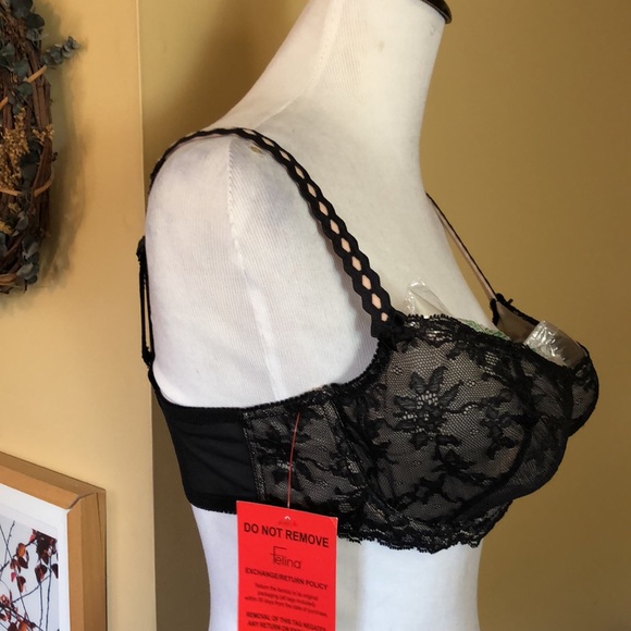 FELINA Size 38C HARLOW Lace Underwire Sexy Romantic Pretty Black & Nude $69 NEW - Picture 5 of 15